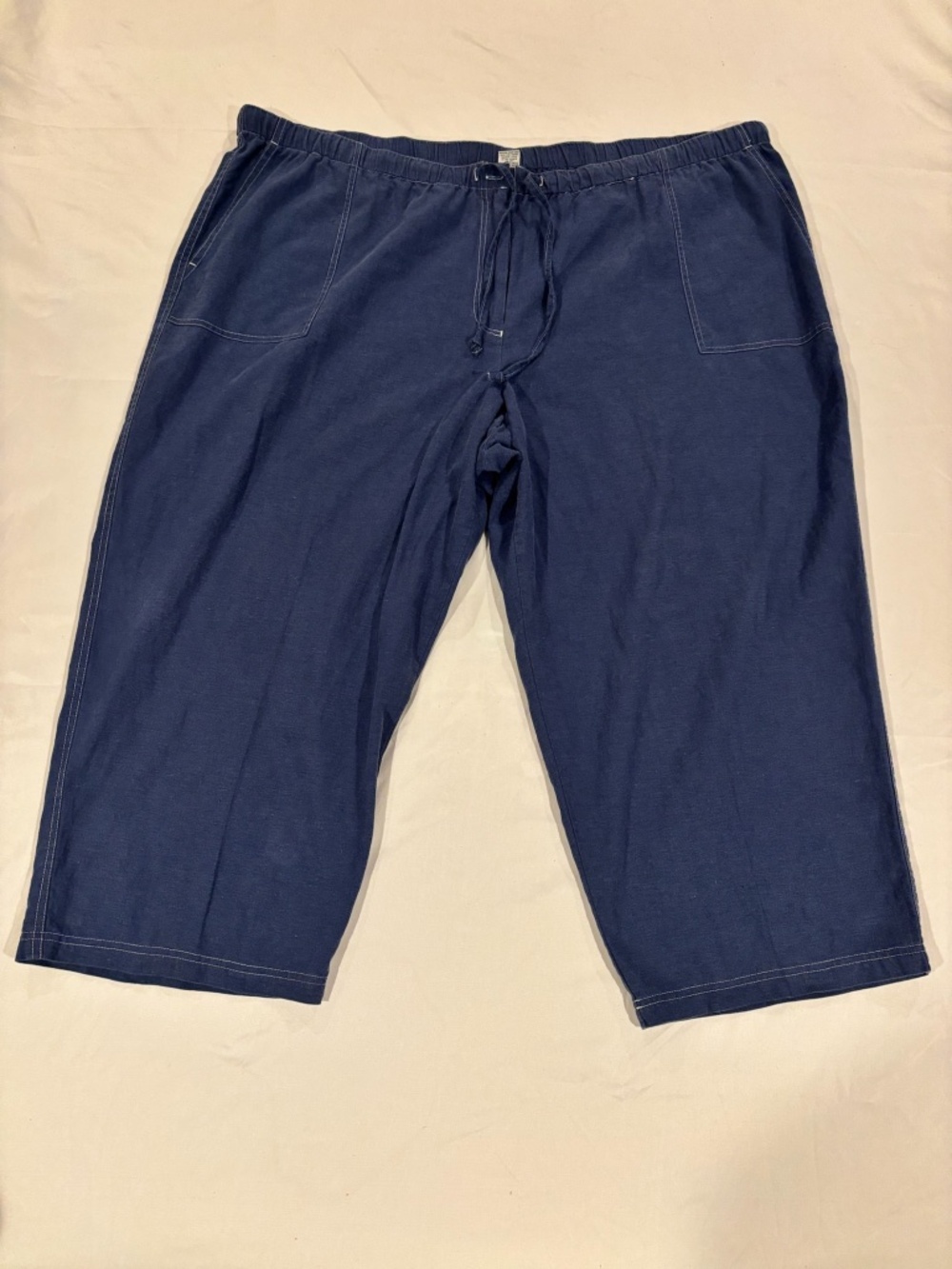 Sag Harbor Sport Linen Tencel Crop Pants Womens 3X Plus Blue Capri Drawstring